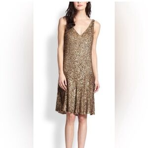 Ralph Lauren Gold Sequined Midi Dress (size 4).